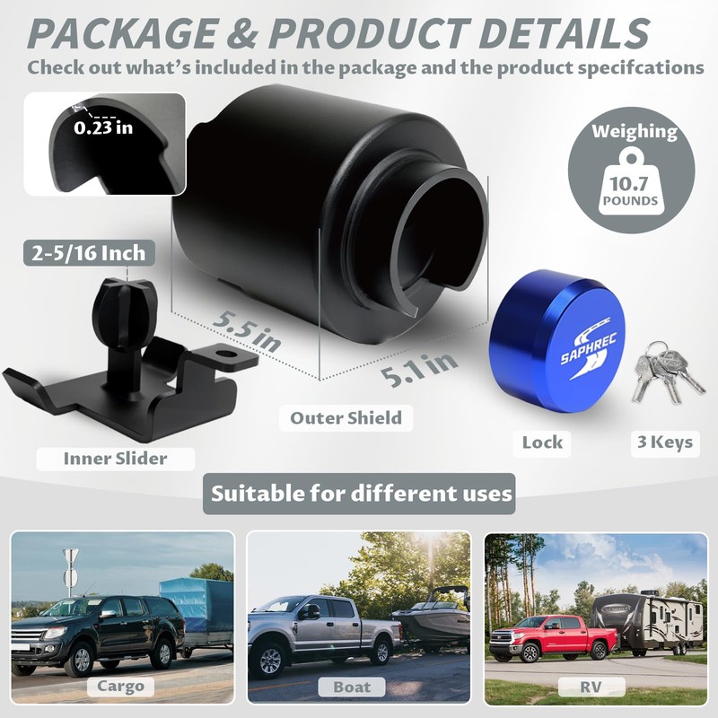 SaphRec Upgraded Trailer Lock, Fits 2-5/16 Inch Coupler Heavy Duty