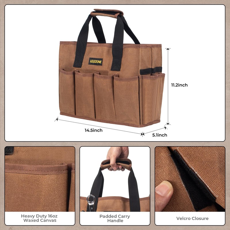 Tool Bag 16 oz. Waxed Canvas Tool Bag Large Capacity