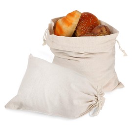 Linen Large Drawstring Storage Bags, 2Pcs Reusable 12 x 16 in Cotton Bread Bags Keeps Bread Fresh for Dinner Party & Bakery