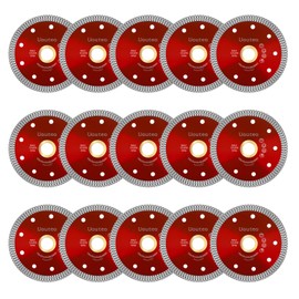Uouteo 15 Pcs Diamond Saw Blade, 4.5 Inch Super Thin Tile Blade, Diamond Saw Blades for Angle Grinder, 4.5" Tile Blade for Smooth Cutting Marble Ceramics Porcelain Tiles(4.5 inch-15Pcs-Red)