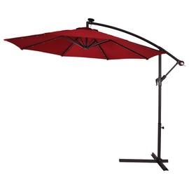 ReunionG 10ft Umbrella LED Lights with Cross Base and Hanging Cover, Patio Umbrella Sun & Rain Shelter for Outdoor Backyard, Poolside, Garden and Beach (Burgundy)