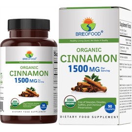 Brieofood Brieofood Organic Cinnamon 1500mg, 45 Servings, Vegetarian, Gluten Free, 90 Vegetarian Tablets