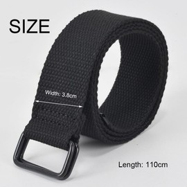 3.8cmx110cm Black Canvas Belt, Canvas Square Double Ring Buckle Belt for Men Women