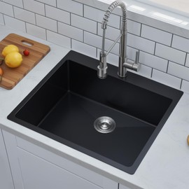 Black Drop In Bar Sink, 18 x 18 Inch Topmount RV 16 Gauge Gunmetal Black Stainless Steel Single Bowl Small Kitchen Sink, Handmade Modern Outdoor RV Wet Bar Perp Sinks with Drain