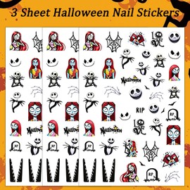 Mtruil 3 Sheet Halloween Nail Stickers Skeleton Spider Web Nails Sticker