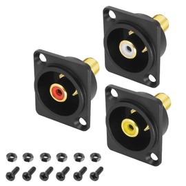 MEIRIYFA D-Type RCA Panel Mount Adapter Terminal 3 Color RCA Female to Female AV Chassis Socket Connector for TV Audio Video Speaker Amplifier (3PCS)