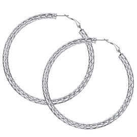 FOCALOOK Retro Style 80 mm Hoop Earrings for Women Girls Stainless Steel 5 mm Cross Pattern Tube Circle Earrings Ear Piercing Elegant Statement Earrings Earrings for Party Birthday, Stainless Steel,