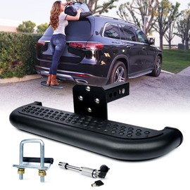 Xprite Large Size Trailer Tow Hitch Steps with Hitch Locks & Tightener, 2 Inch Towing Receiver Plug Universal Fits Pickup Truck SUV Vans, Heavy Duty Rear Bumper Guard Protector