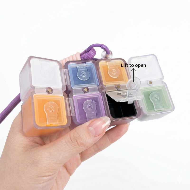 Magnetic Cube Pill Organizer 8 Compartments in 0.8*0.8*1 One-Piece Integrated