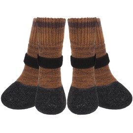 Mihachi Anti Slip Dog Socks, Dog Boots for Hardwood Floors Prevent Licking, Traction Control Waterproof Rubber Sole Paw Protectors for Small Medium Large Dogs, Brown Small