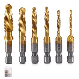 Ruikcoll 1/4 Inch Drill Bit Set, Tap, Hexagonal Shank, HSS, M3-M10, 6 Pieces