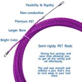 IRSCorp 20m Cable Puller Kit Wall Fish Tape 4mm PET Electrical Cable Puller Wire Guide Tool Threader Duct Rod Fish Cable Fixing Purple