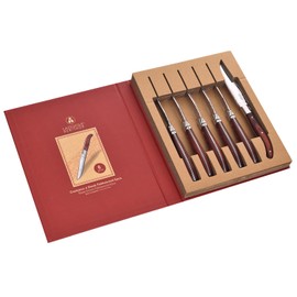 Set di coltelli da bistecca Laguiole Heritage 6 pezzi - Coltello da bistecca in acciaio inox con manico in legno pregiato - Posate Laguiole fatte a mano in confezione regalo - Coltello da carne premiu