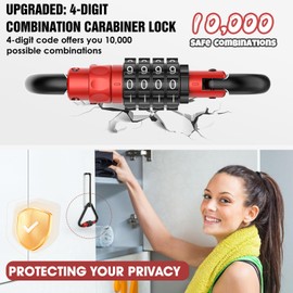 Combination Locks, Heavy Duty Carabiner Clips, 4-Digit Password D-Shaped Combo Lock for Looped Bike Security Cable Lock, Helmet Lock, Suitcase Luggage, Travel Baggage Backpack (1, Red)