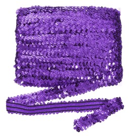 sourcing map 18m x 3cm Elastic Sequins Trim Flat Stretchy Sequin Strip Paillette Fabric Ribbon Band for DIY Crafts Sewing Dress Dark Purple