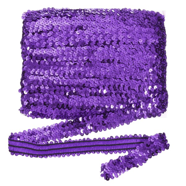 sourcing map 18m x 3cm Elastic Sequins Trim Flat Stretchy