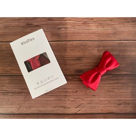 KissTies Pre-Tied Boys Bow Ties True Red Flame Satin Bowtie + Gift Box