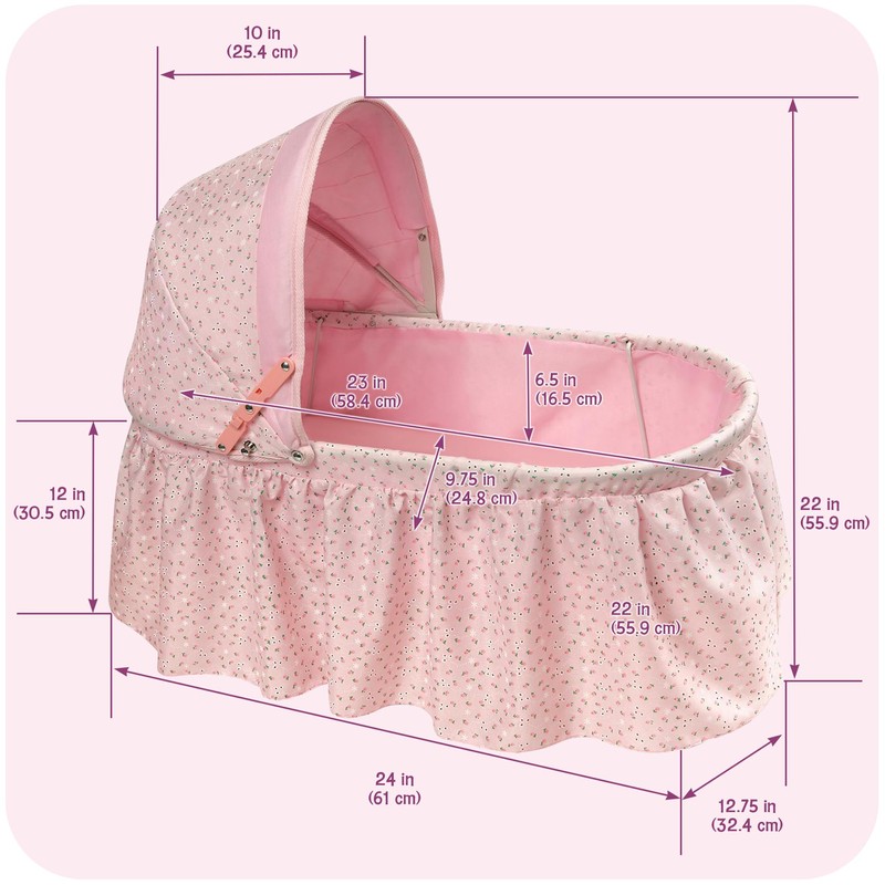 Badger Basket Folding Doll Cradle with Hood fits Dolls 18