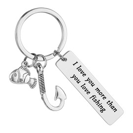 HLMYER Fishing Keychain,Valentines Keyring,Stainless Steels Keyrings with I Love You More Than You Love,Fishing Gifts for Men,Anniversary Keyring Gifts for Boyfriend Birthday and Him Fiance
