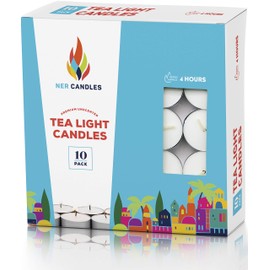 Tea Lights Candles - 4.5 Hour Burn Time - 10 Pack Bulk Candles - White Unscented - Travel Candles - Shabbat Candles - Long Burn Time