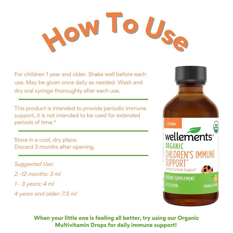Wellements Organic Kids Immune Support Syrup Orange Flavor 4 Fl