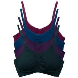 Kalon 4 Pack Nylon Spandex Removable Pads Comfort Bras (One Size S/M, Dk Vintage)