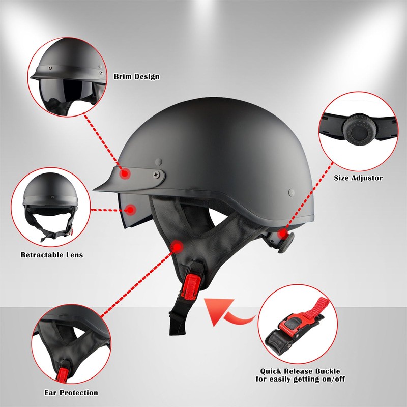 1Storm Motorcycle Half Face Helmet Mopeds Scooter Pilot with Retractable
