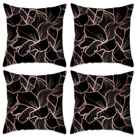 Betadistor Black Cushion Covers 45 x 45 cm with Gold Floral Print Modern Decorative Throw Pillow Covers Blue Pillowcases for Sofa Patio Home Decor Set of 4, Gold Black, 514-0304