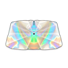 MOTOR POWER 車用 傘型 フロント サンシェード 142cm × 76cm 虹色 パラソル 日除け 遮光 断熱 冷気遮断 紫外線 UVカット ガラスカバー / 156-121