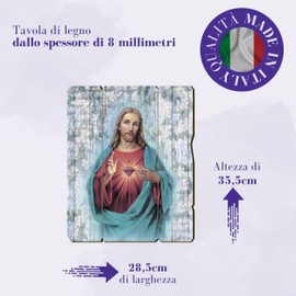 Fratelli Bonella Picture of the Sacred Heart of Jesus Vintage Poplar Wood Thickness 8 mm Religious Picture Bedroom 28.5 x 35.5 cm 100% Made in Italy