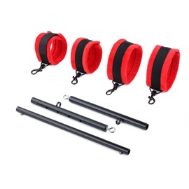 3 in 1 Heavy Duty Stainless Steel Expandable Black Spreader Bar with 4pcs Furry Red Adjustable Straps,Workout Bar for Home Gym Training Bar,Portable Detachable Pilates Kit