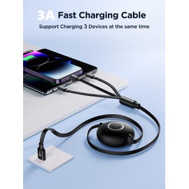 Aioneus Multi Charging Cable 3A Retractable Multi Charging Cord 3 in 1 Fast Charger Multiple Charger USB Cable with Lightning/Type C/Micro USB for Cell Phones/IP/Galaxy/PS/Tablets/iPads