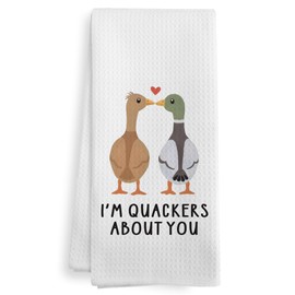 XNXLDYLH Valentines Day Duck Kitchen Towels, Duck Valentines Couple Gifts for Women Men Kids, I'm Quackers About You, Mallard Duck Valentines Decor Dish Hand Tea Towels for Bathroom Kitchen,16x24 Inch