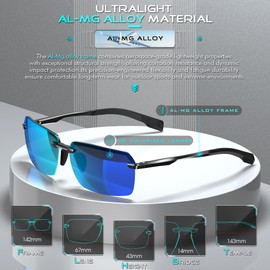 ATTCL Men's Polarized Sunglasses, UV400 Protection, Square Metal Shades for Street, Beach, Vacation 8804 Black Blue