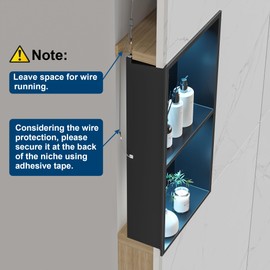 Qeke Stainless Steel Shower Niche 12" X 24", 2-Tiers No Tile Needed Wall Niche with RGB Led Light, Recessed Shower Shelf for Bathroom Storage Over Mount Installation, Matte Black