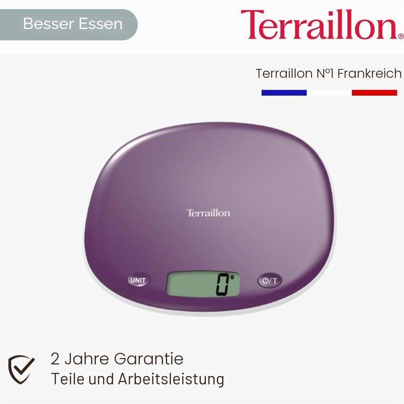 TERRAILLON Electronic Kitchen Scales - Tare Liquid Conversion, Integrated Handle,