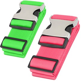 Hero Travel Supply Luggage Straps for Suitcases and Carry-On (Pack of 2) Heavy-Duty Secure Belts with 700+ lbs. Max Force Tension (Green/Pink)