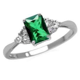 Silvershake Nano Green Emerald Octagon 7x5 mm 925 Sterling Silver Engagement Ring for May Birthstone Size 6.5