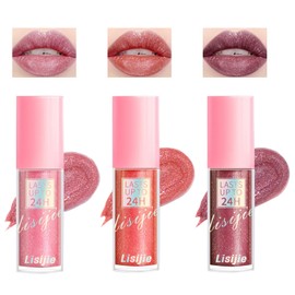 Domality 3 Colors High Shine Lip gloss Set, Long Lasting Shimmery Glitter Liquid Lipstick Set, Hydrating, Moisturizing, Reduce Fine Lines Lip Glaze