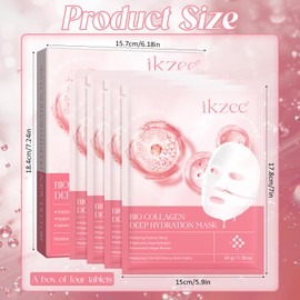 Organic Collagen Mask, Pack of 4, Moisturising Face Mask, Collagen Mask Overnight, Brightening, Soothing, Anti-Ageing, Hydrating Face Masks for All Skin