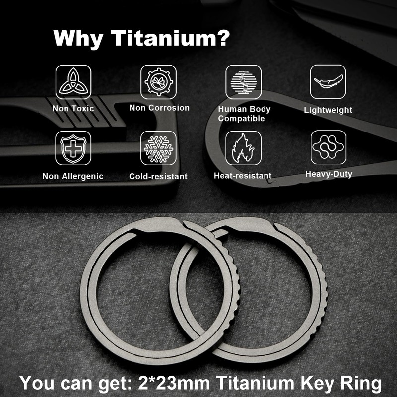Side Pushing Titanium Key Ring for Key Carabiner Anti-Slip Design