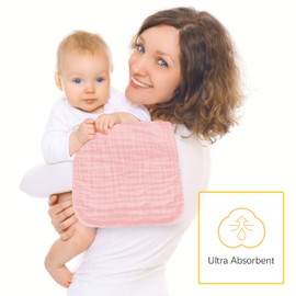 Lovely Care 12 Pack Muslin Burp Cloths 100% Cotton Muslin Cloths Large 20''x10'' Extra Soft and Absorbent Baby Burping Cloth - Pink