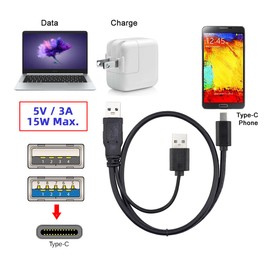cablecc Type-C USB-C to USB 3.0 Male & USB 2.0 Dual Power Data Y Cable for Laptop & Hard Disk