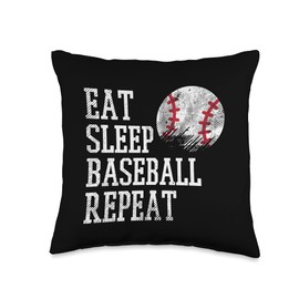 BoredKoalas Baseball Pillows Men Women Kids Gifts Eat Sleep Baseball Repeat Funny Coach Team Player Men Women Throw Pillow, 16x16, Multicolor