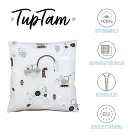 TupTam Kids Cushion Cover Decorative Patterned Cushion Cover Color Tractors/Rainbows/Beige/Dots Size: 40x40cm