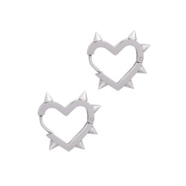 Sacina Silver-tone Spike Earrings, Huggie Hoop Heart Earrings, Gothic Earrings, Punk Earrings, Emo Grunge Earrings, Y2k Earrings, Christmas Jewelry Gift For Women