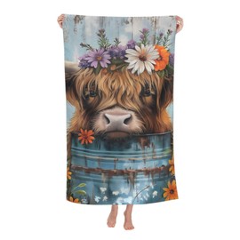 VANZEV Highland Cow Beach Towel Rustic Farmhouse Sand-Free Microfiber Bath Towel Ultra Soft Quick Dry Pool Towel Absorbent Towel Lightweight Towel Gifts for Outdoor Bathroom Swimming Decor 31inx51in