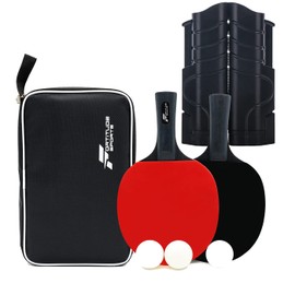 Fortitude Sports Table Tennis Set With Net | Ping Pong Set With 2 Rackets, 3 Balls and Portable Table Tennis Net | Table Tennis Bats and Balls with Retractable Net For Dining Table (Black Net)
