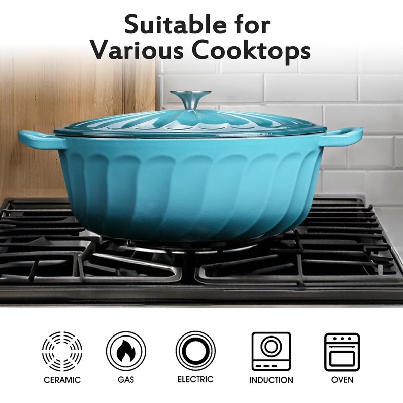 Enameled Oval Dutch Oven Pot with Lid, 7 QT Cast