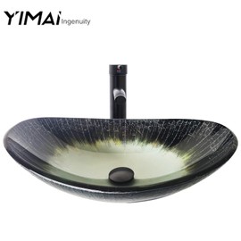 Vessel Sink 20.8"x13.7" White Oval Bathroom Sinks Tempered Glass Art Basin Bowl Above Counter with Faucet,Farmhouse Bathroom Vanity with Sink